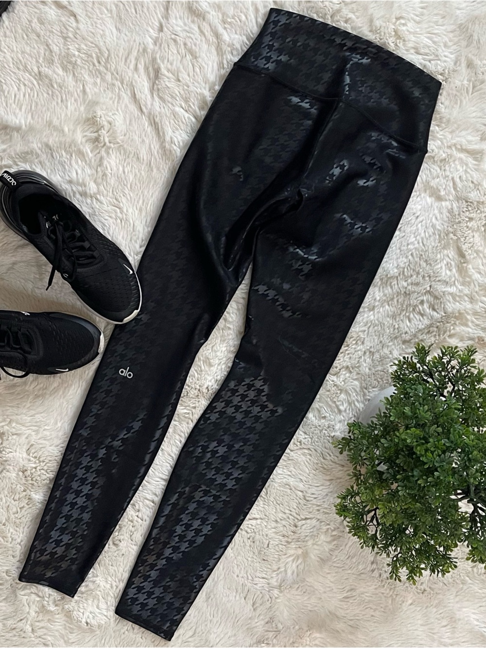 Alo Yoga Airlift High-Waist Glimmer Houndstooth Leggings Black Size S